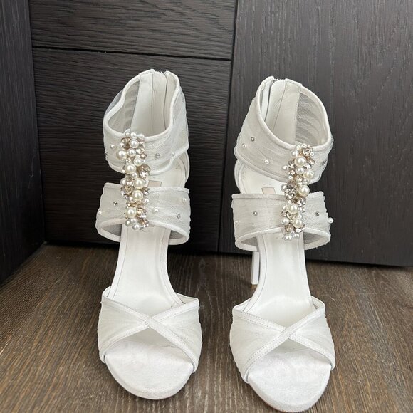 Casadei White Suede Organze Sandal Heel - Picture 6 of 8